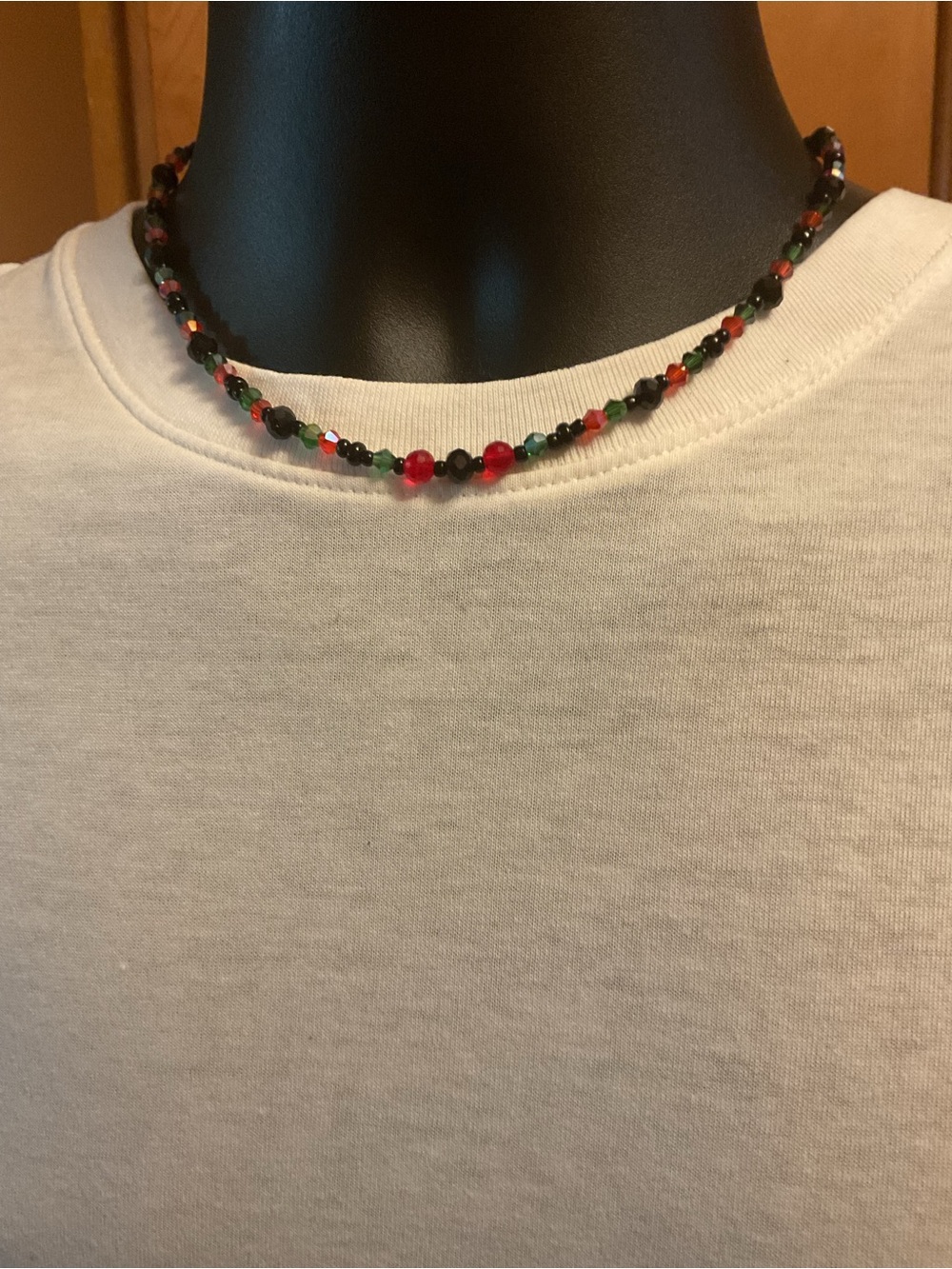 Men’s Afrocentric Red Black Green Crystal Choker Style Necklace ♥️🖤💚